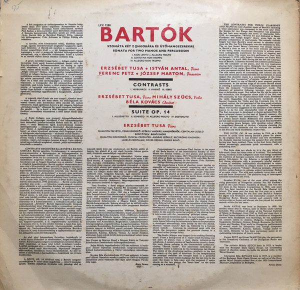 Qualiton LPX 1280 - Béla Bartók, Tusa Erzsébet, Antal István, Mi - Image 2