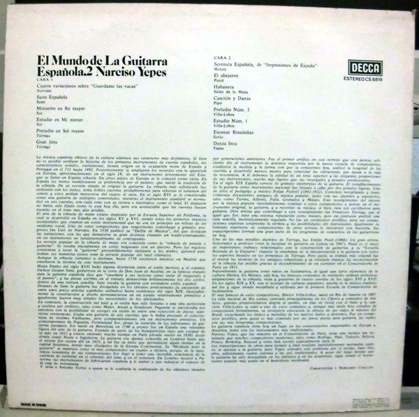 DECCA CS 8819 - Narciso Yepes - El Mundo De La Guitarra Española - Image 2