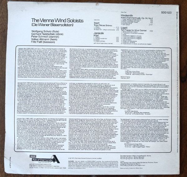 Ace Of Diamonds SDD 523 - Wiener Bläsersolisten, Paul Hindemith, - Image 2