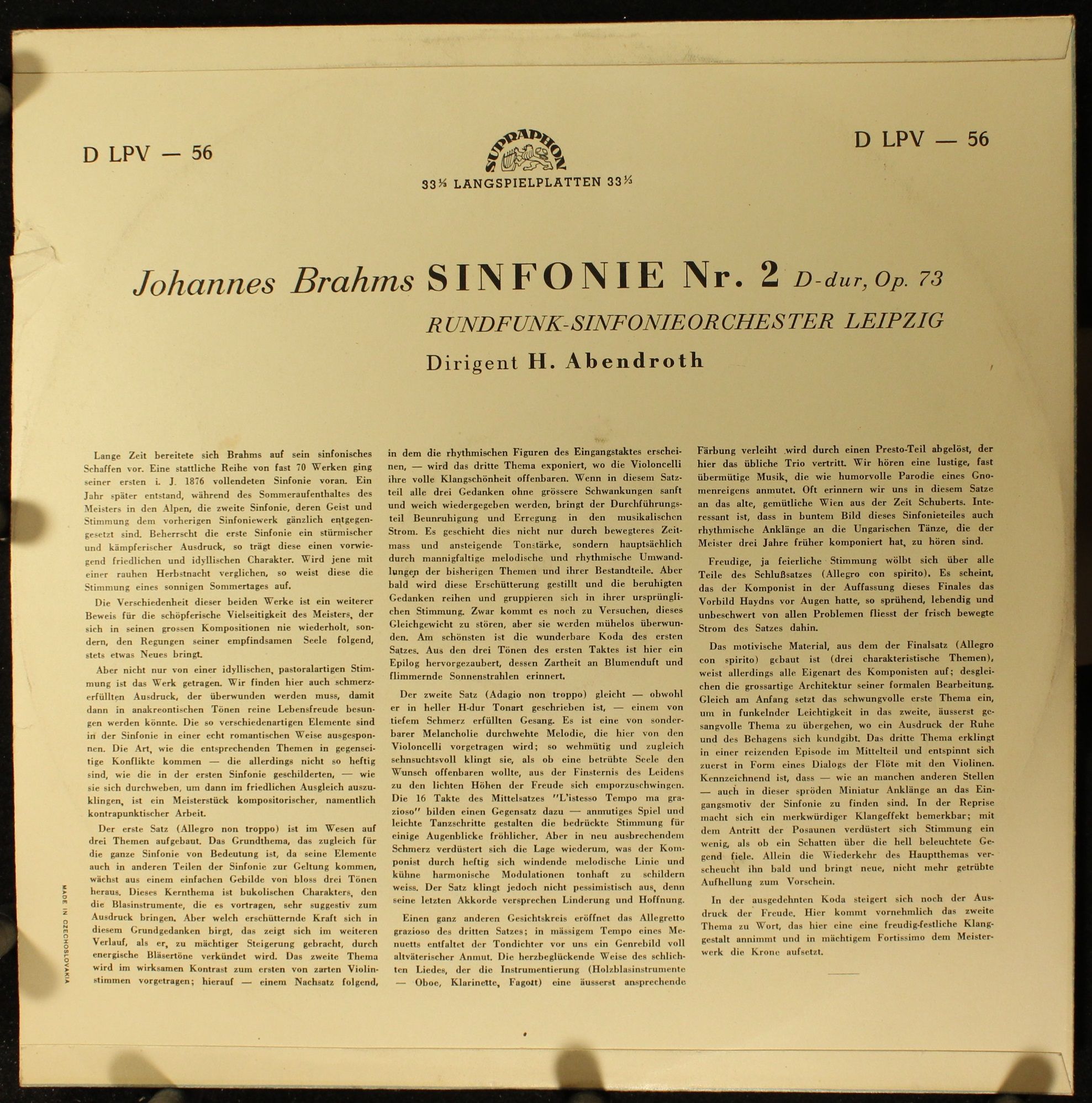 Supraphon LPV 56 - Johannes Brahms, Rundfunk-Sinfonie-Orchester - Image 2
