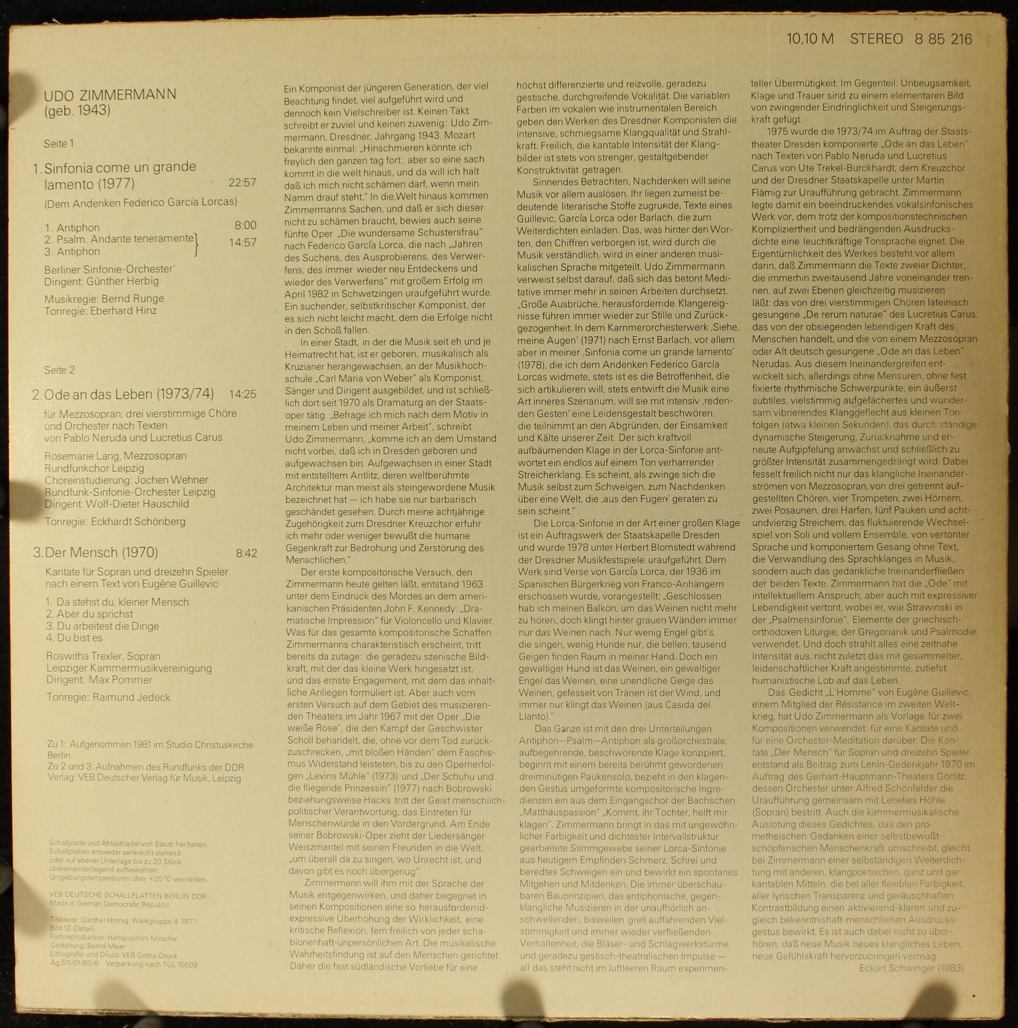 Nova 8 85 216 - Udo Zimmermann - Sinfonia Come Un Grande Lamento - Image 2