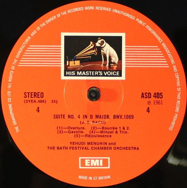 His Master's Voice ASD 405 - Johann Sebastian Bach, Yehudi Menuh - Image 4