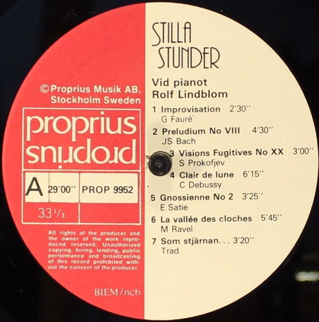 Proprius PROP 9952 - Rolf Lindblom - Stilla Stunder (Quietude) - Image 3