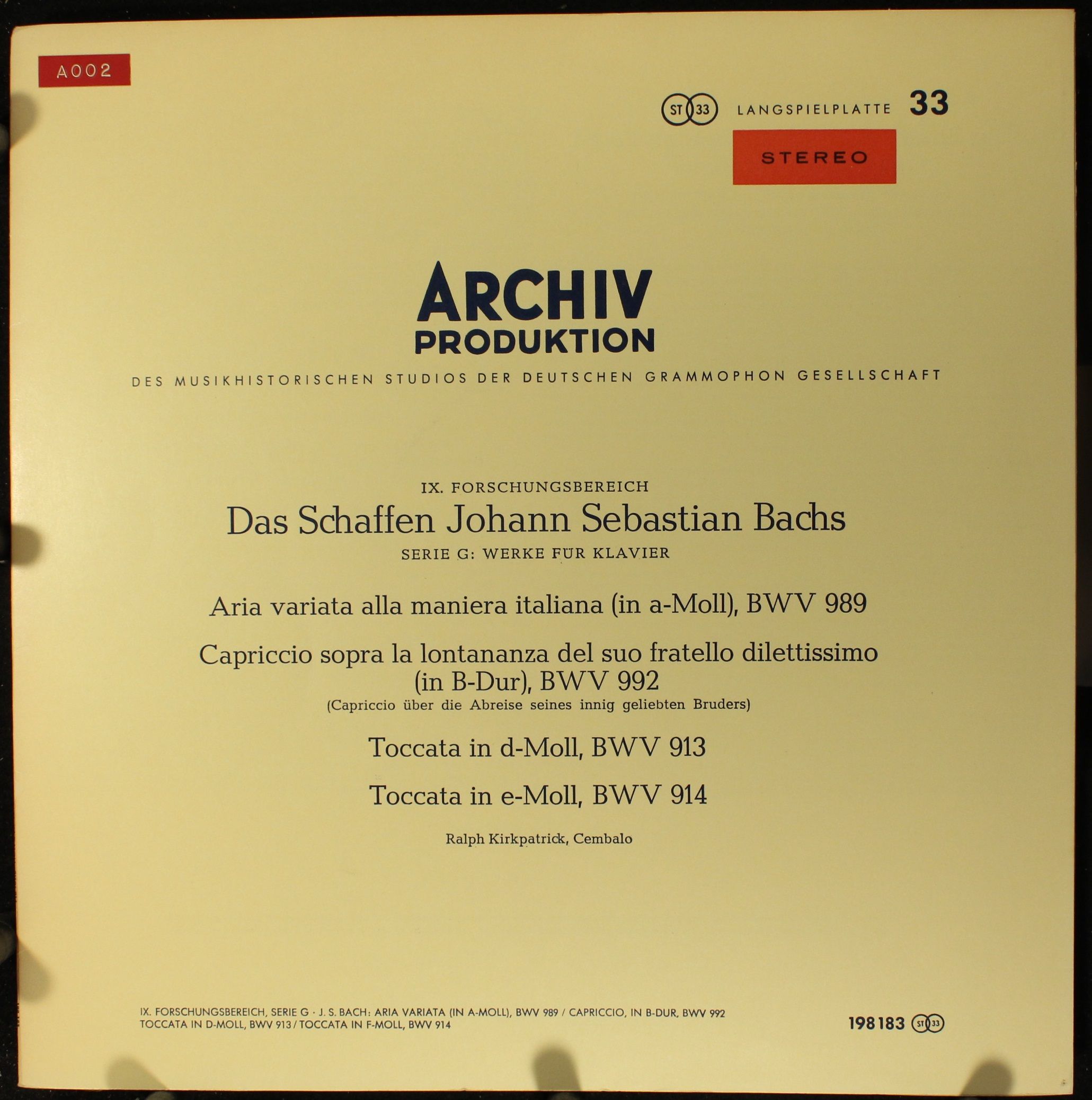 Archiv Produktion 198 183 - Johann Sebastian Bach, Ralph Kirkpat