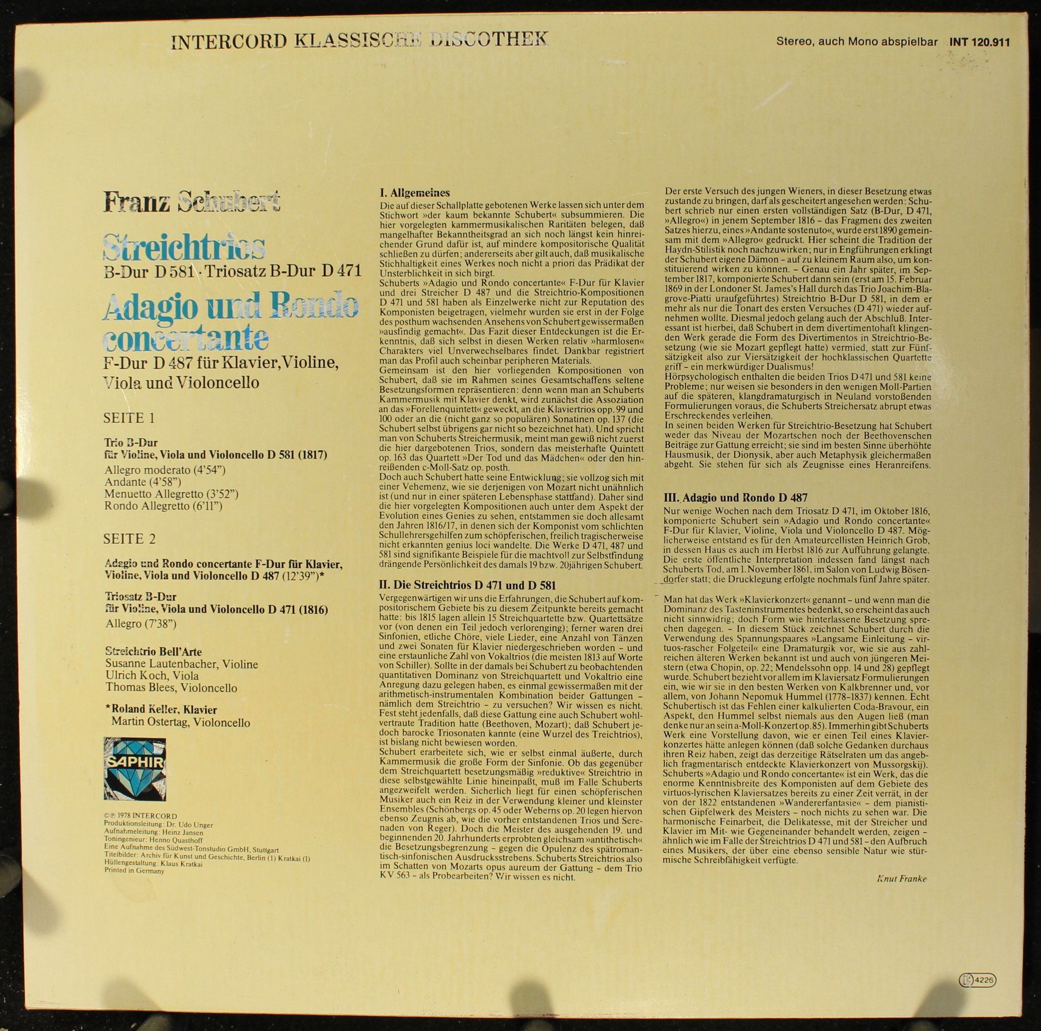 Saphir INT 120.911 - Franz Schubert, Trio Bell'Arte - Streichtri - Image 2