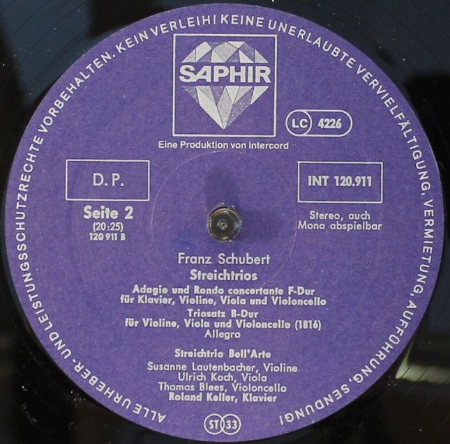 Saphir INT 120.911 - Franz Schubert, Trio Bell'Arte - Streichtri - Image 3