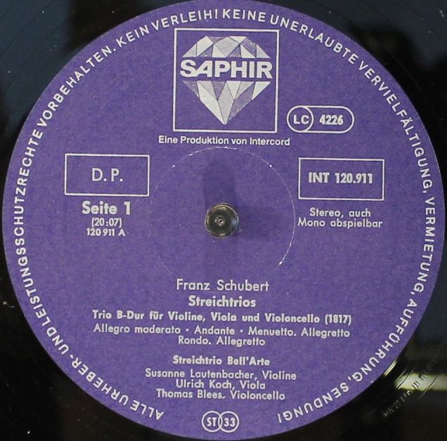Saphir INT 120.911 - Franz Schubert, Trio Bell'Arte - Streichtri - Image 4