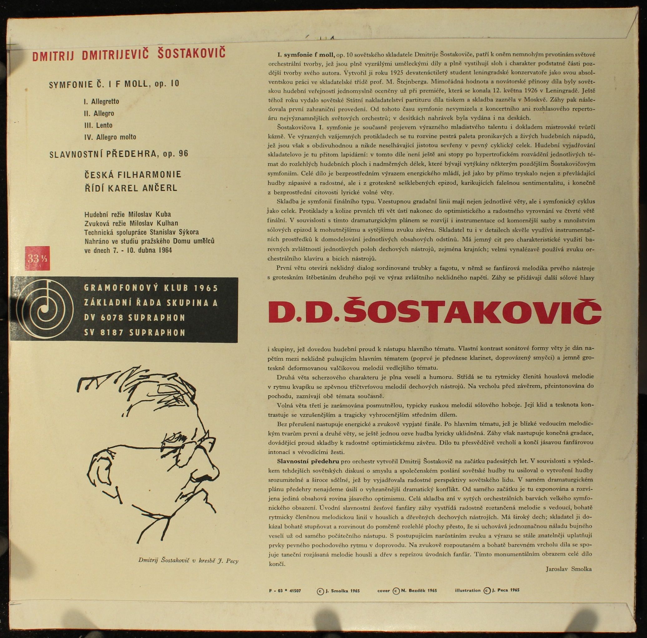 Gramofonový Klub SV 8187 - Dmitri Shostakovich - Symfonie Č 1 F - Image 2