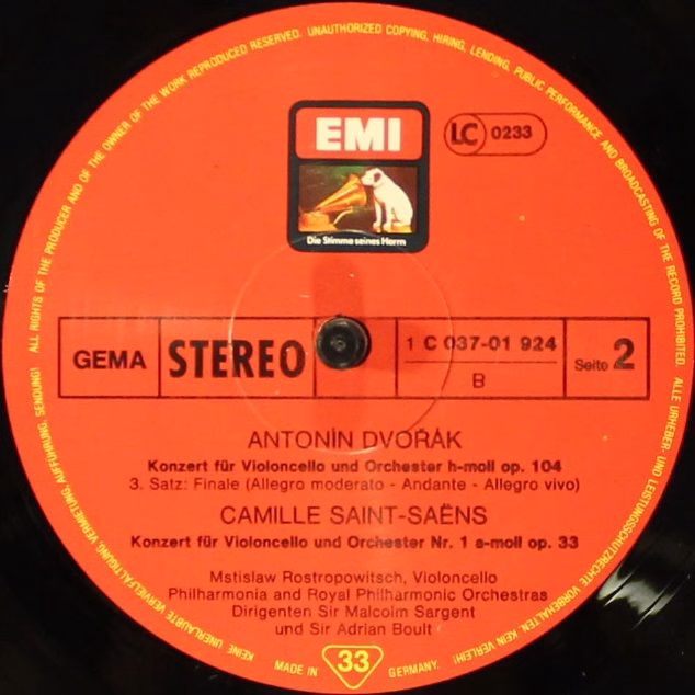 His Master's Voice 1C 037-01 924 - Antonín Dvořák, Camille Saint - Image 4