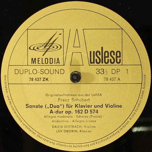 Eurodisc 78 437 ZK - David Oistrach, Lev Oborin, Franz Schubert, - Image 3