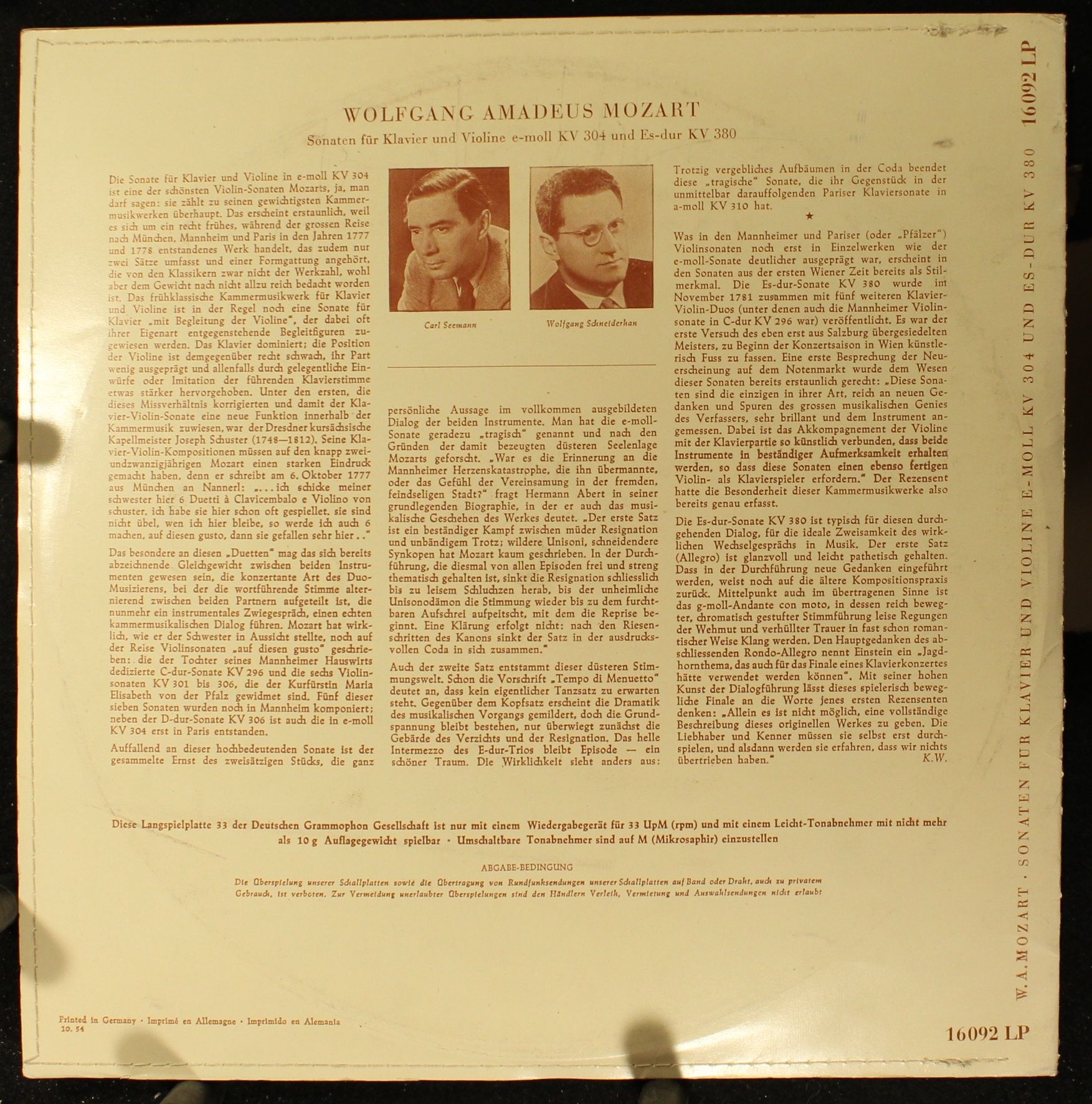 Deutsche Grammophon 16092 LP - Wolfgang Amadeus Mozart, Carl See - Image 2