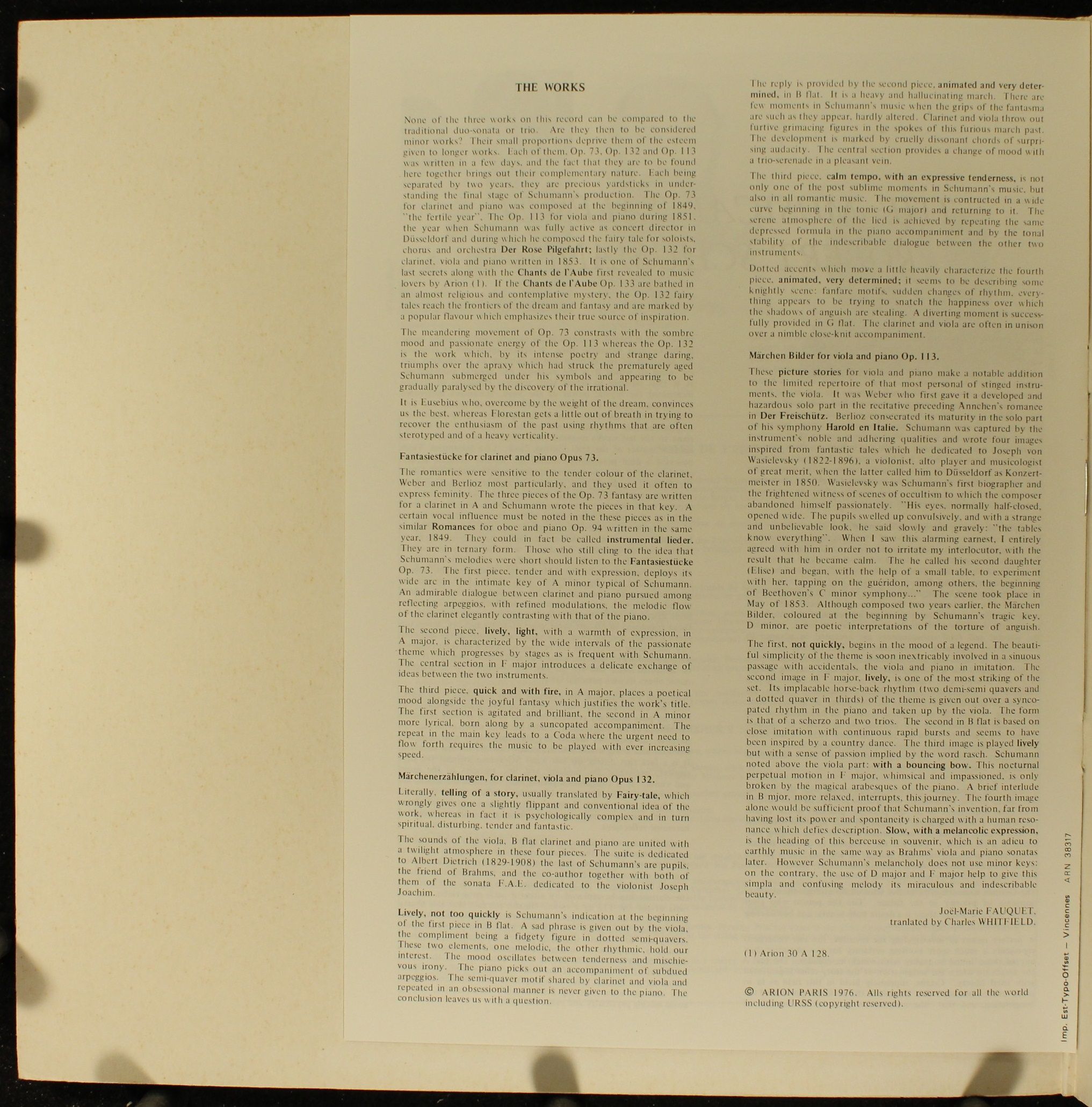 ARION ARN 38 317 - Robert Schumann, Claude Lavoix, Bruno Pasquie - Image 3