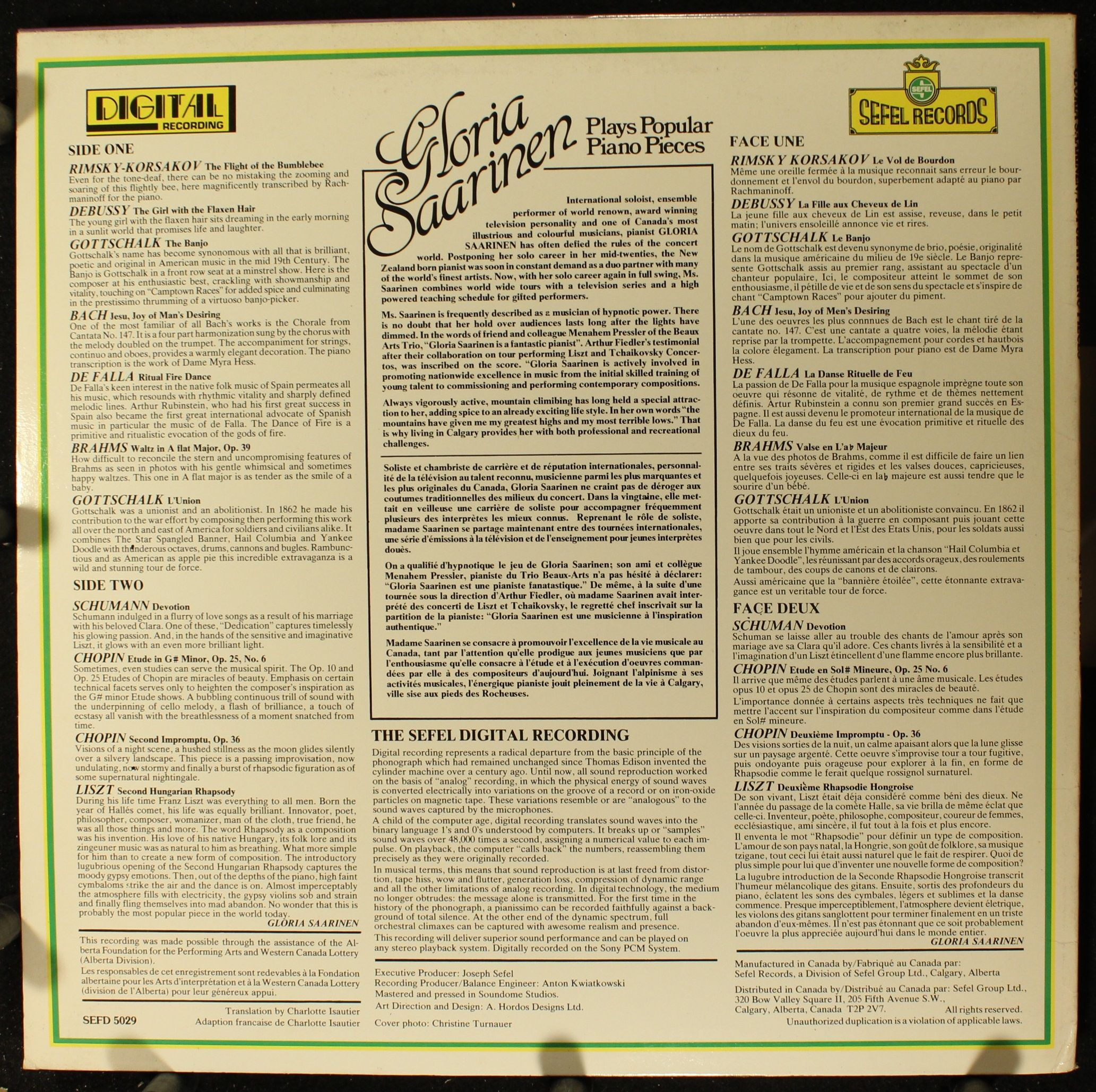 Sefel Records SEFD 5029 - Gloria Saarinen - Gloria Saarinen Play - Image 2