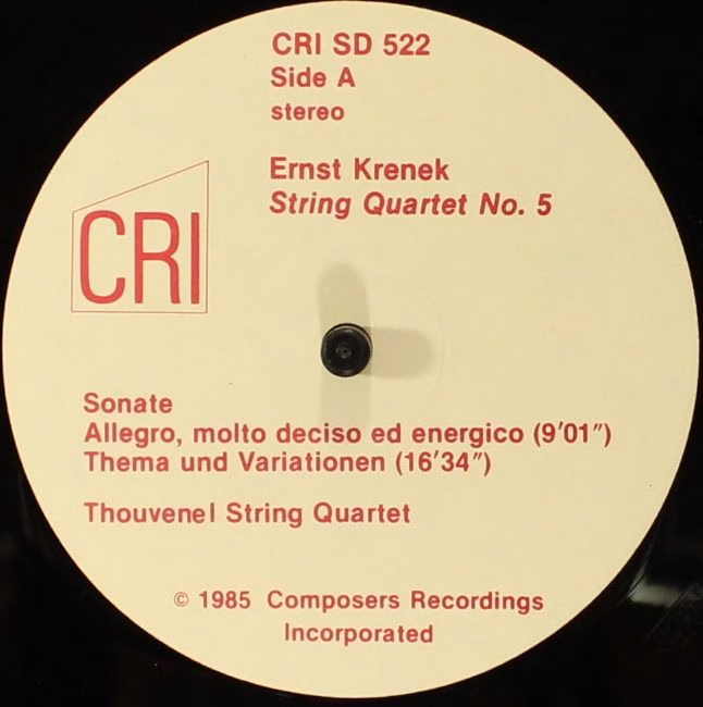 Composers Recordings, Inc. CRI SD 522 - Ernst Krenek, Thouvenel - Image 3