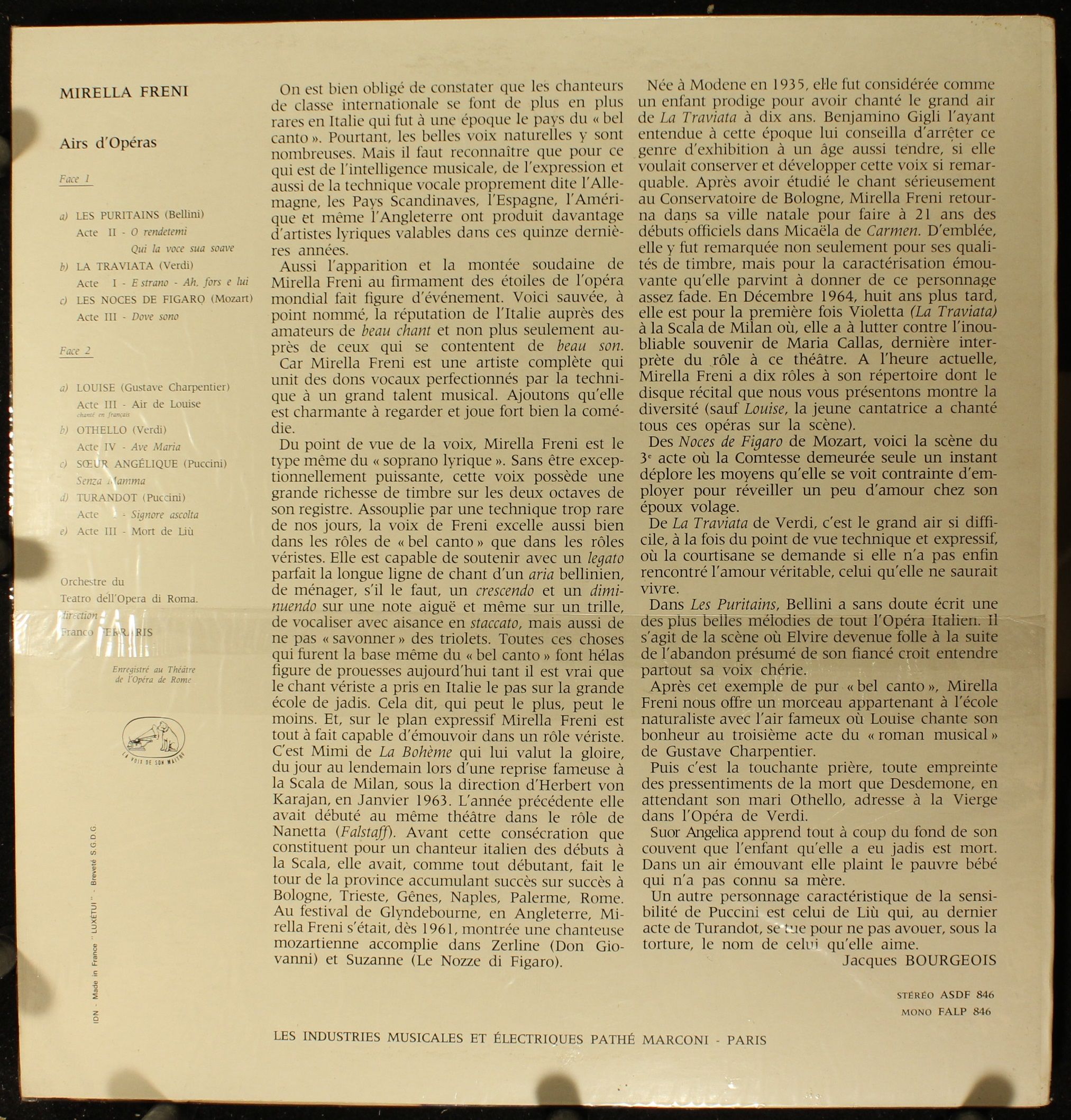 La Voix De Son Maître ASDF 846 - Mirella Freni, Orchestra Del Te - Image 2