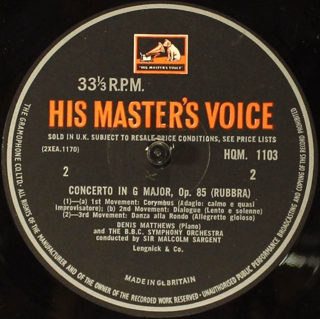 EMI HQM 1103 - Benjamin Britten, Edmund Rubbra - Piano Concerto - Image 4