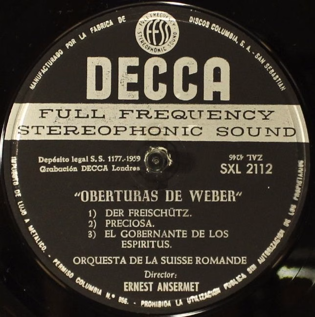 DECCA SXL 2112 - Carl Maria von Weber, Ernest Ansermet, L'Orches - Image 3