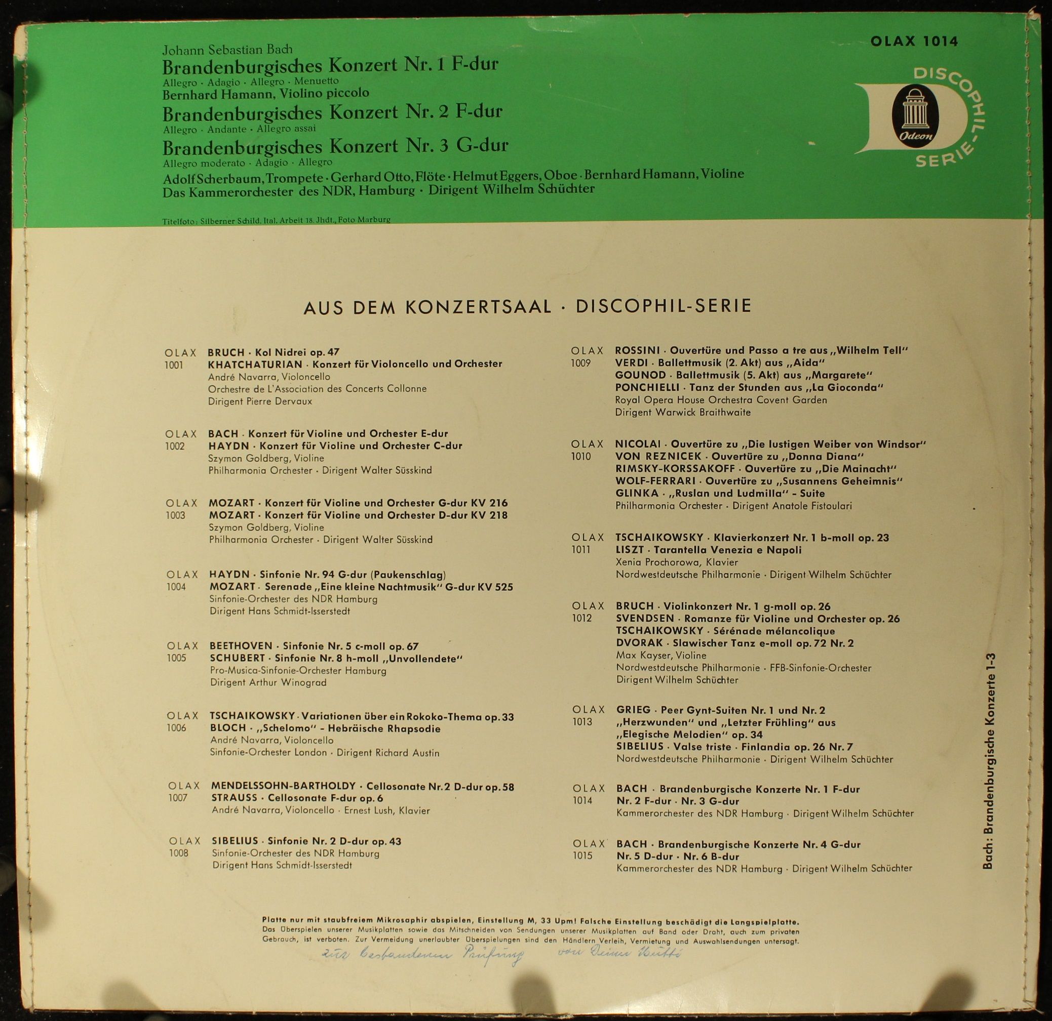 Odeon OLAX 1014 - Johann Sebastian Bach, Kammerorchester Des Nor - Image 2