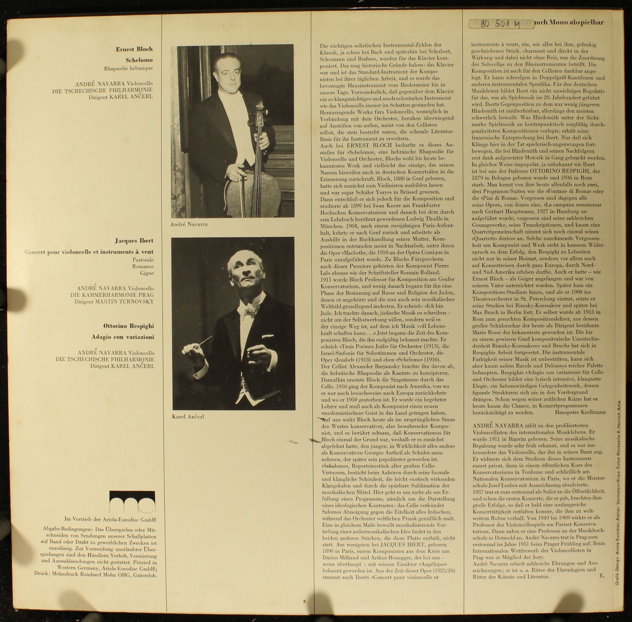 Supraphon 80 501 PK - Ernest Bloch, Jacques Ibert, Ottorino Resp - Image 2