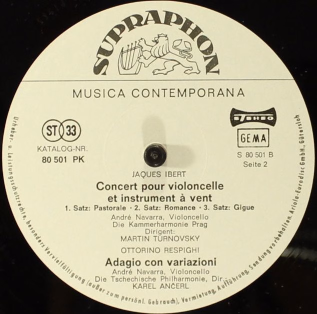 Supraphon 80 501 PK - Ernest Bloch, Jacques Ibert, Ottorino Resp - Image 4