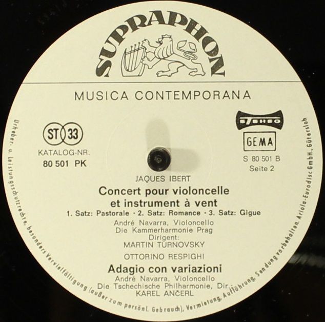 Supraphon 80 501 PK - Ernest Bloch, Jacques Ibert, Ottorino Resp - Image 4