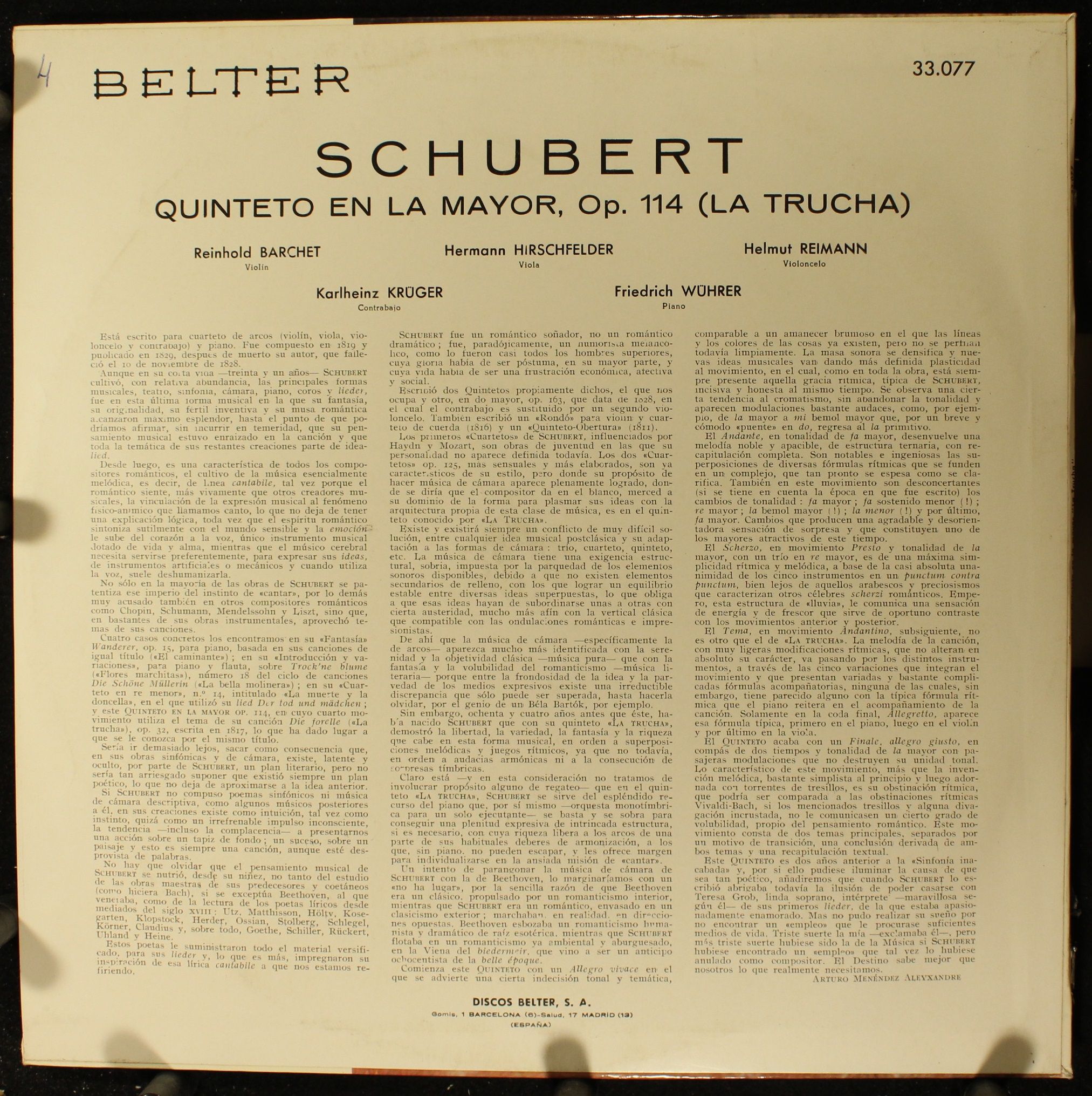 Belter 33.077 - Franz Schubert - Quinteto En La "La Trucha" - Image 2