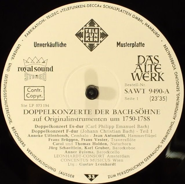 Telefunken SAWT 9490-A - Wilhelm Friedemann Bach, Carl Philipp E - Image 6