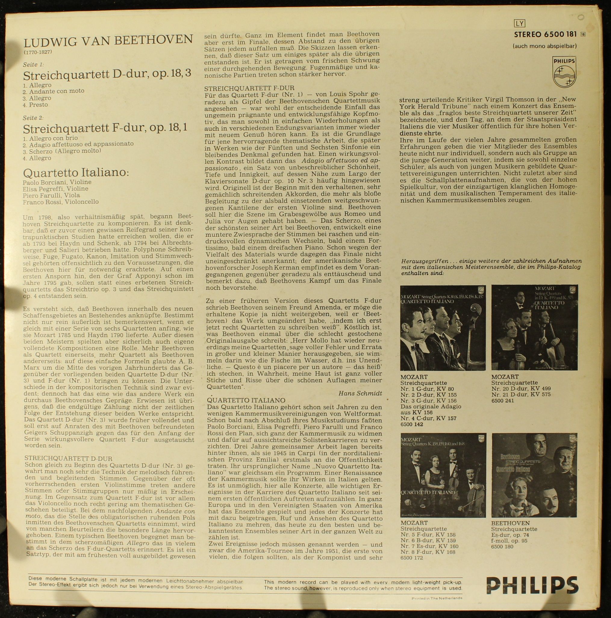 Philips 6500 181 - Ludwig van Beethoven, Quartetto Italiano - St - Image 2