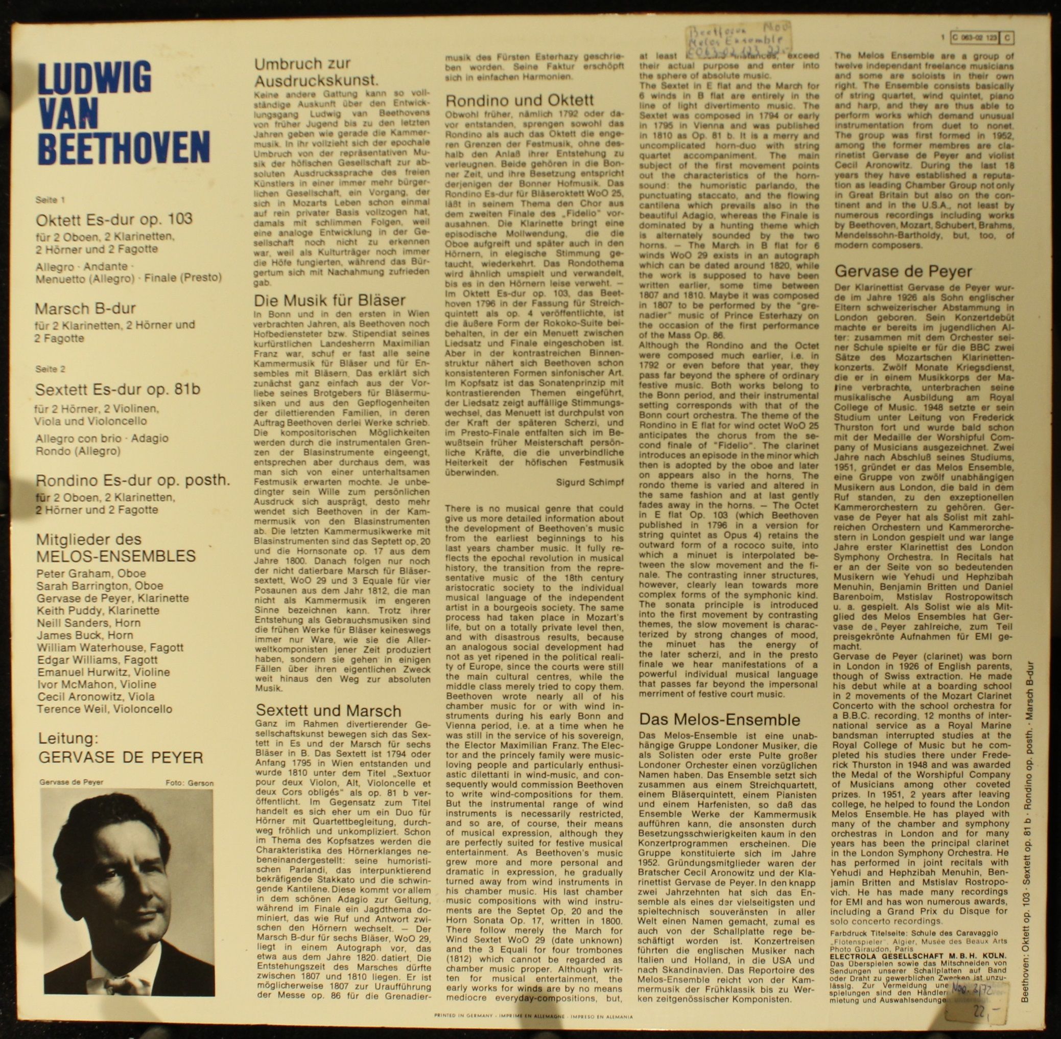 EMI Electrola 1C 063-02 123 - Ludwig van Beethoven, Melos Ensemb - Image 2