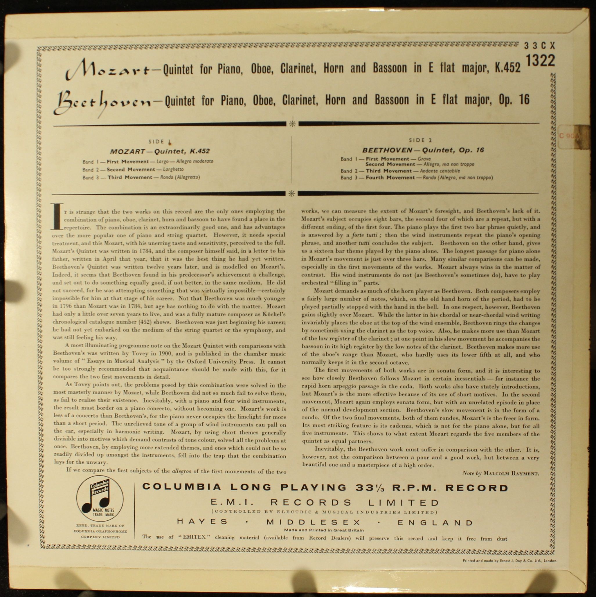 Columbia 33CX 1322 - Wolfgang Amadeus Mozart, Ludwig van Beethov - Image 2