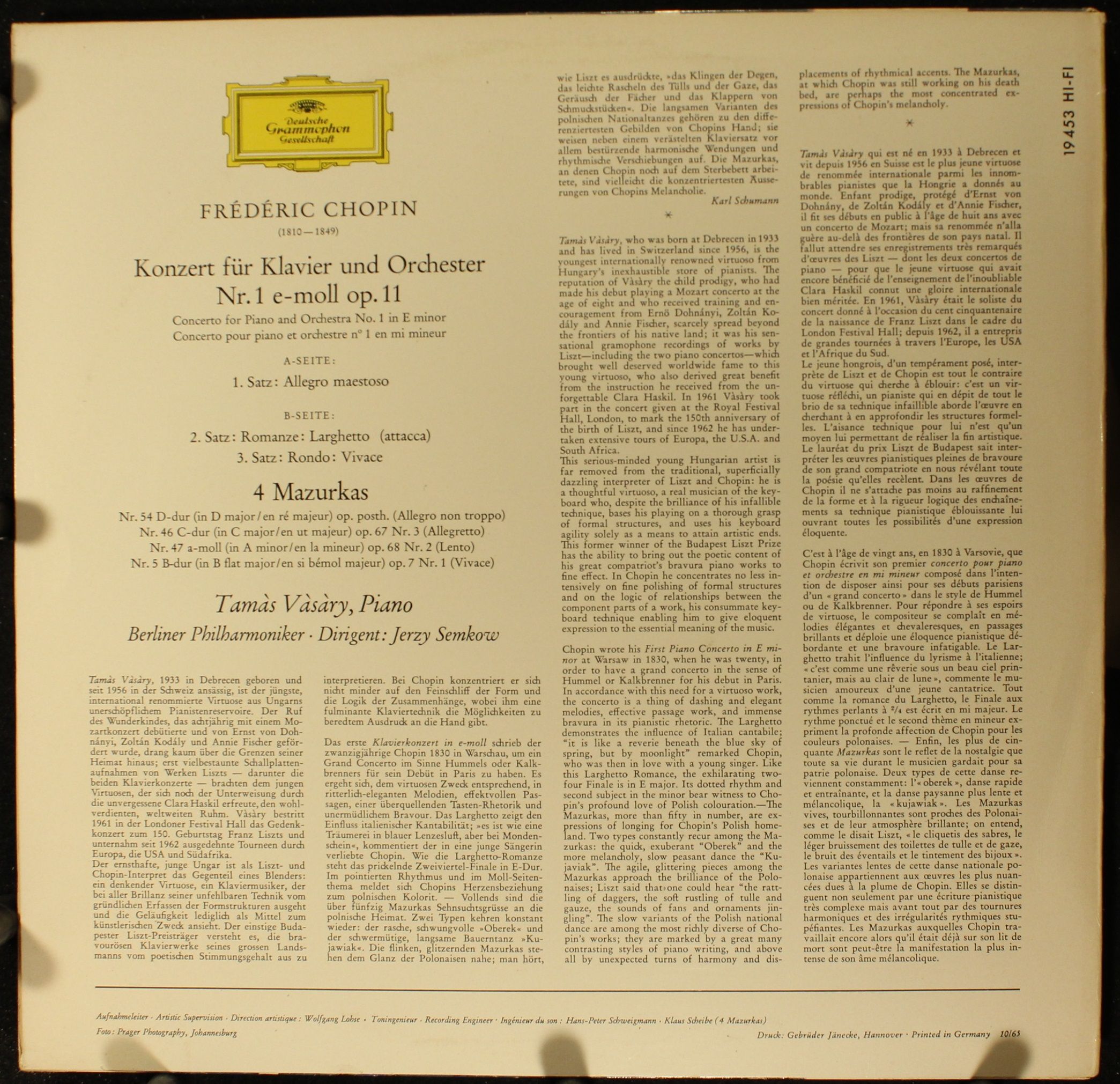 Deutsche Grammophon LPEM 19 453 - Frédéric Chopin, Tamás Vásáry, - Image 2