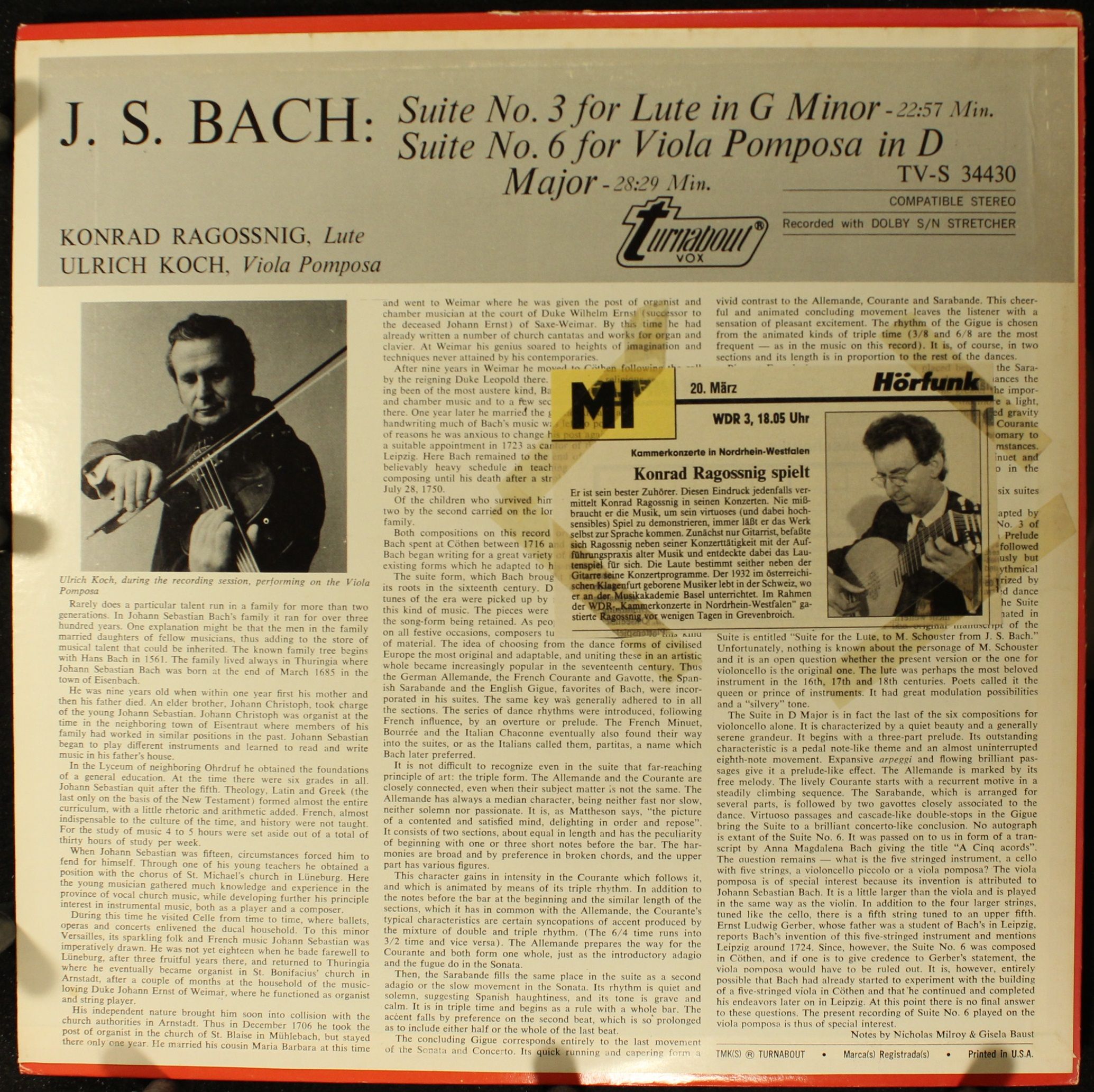 Turnabout TV-S 34430 - Johann Sebastian Bach - Bach Suite No. 3 - Image 2