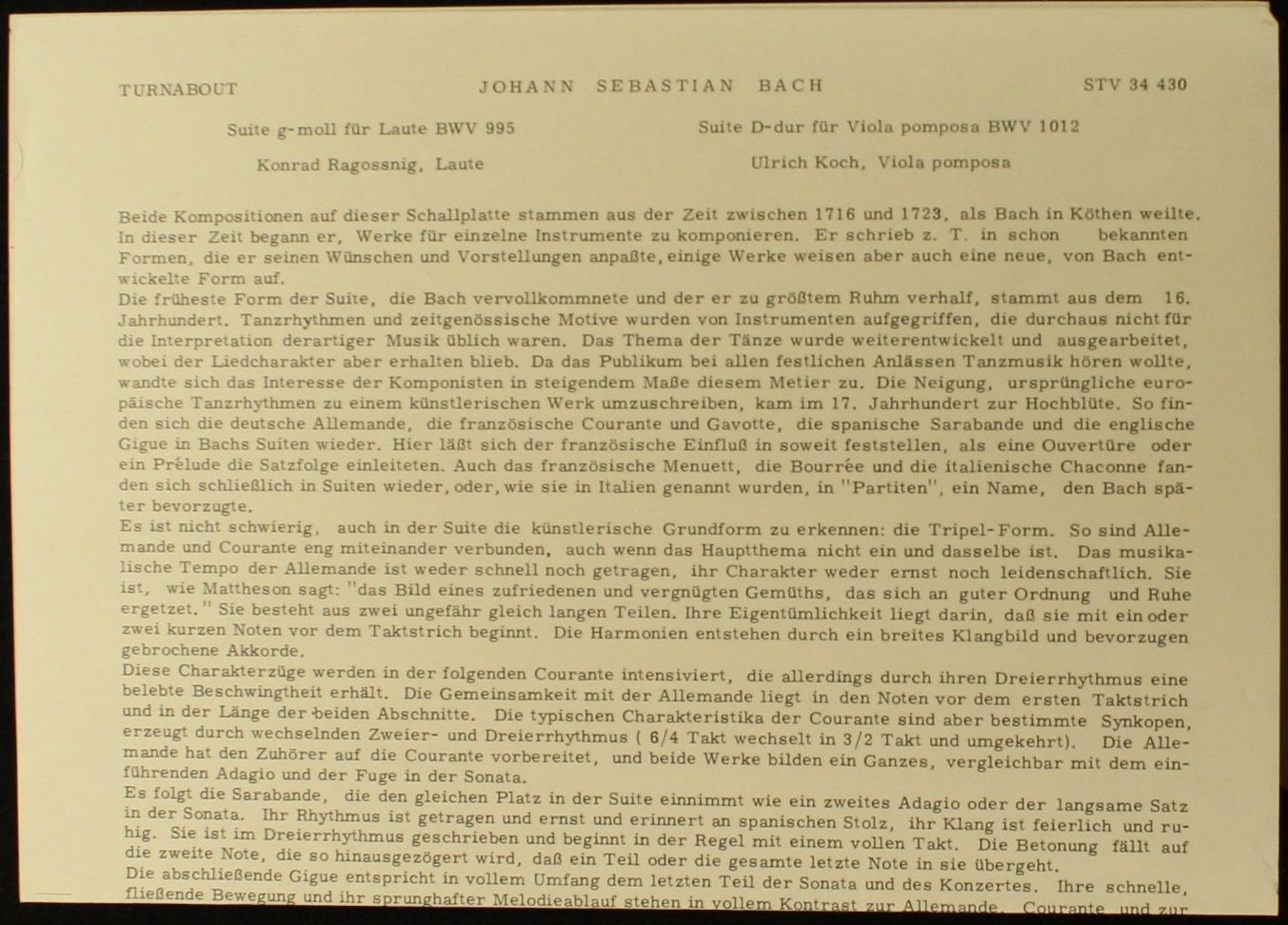 Turnabout TV-S 34430 - Johann Sebastian Bach - Bach Suite No. 3 - Image 3