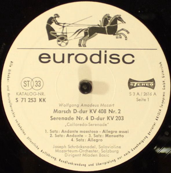 Eurodisc S 71 253 KK - Wolfgang Amadeus Mozart, Das Mozarteum Or - Image 3