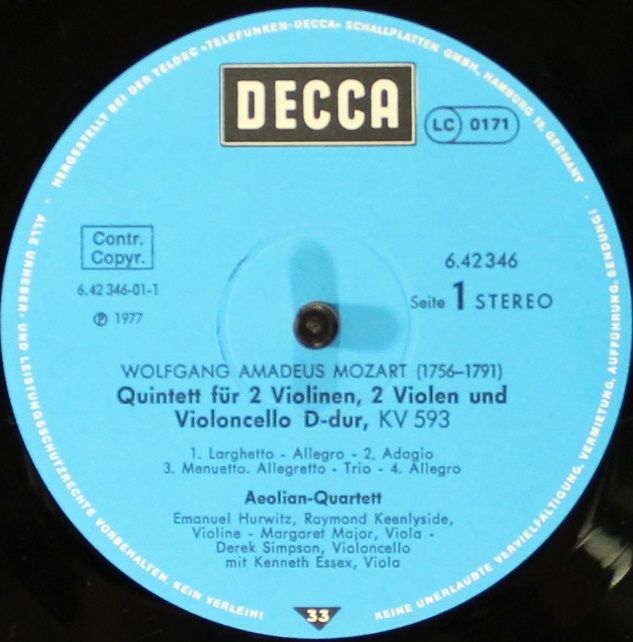 DECCA 6.42346 - Wolfgang Amadeus Mozart, Aeolian String Quartet, - Image 3