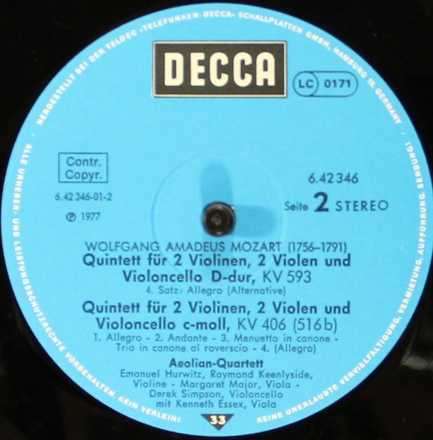 DECCA 6.42346 - Wolfgang Amadeus Mozart, Aeolian String Quartet, - Image 4