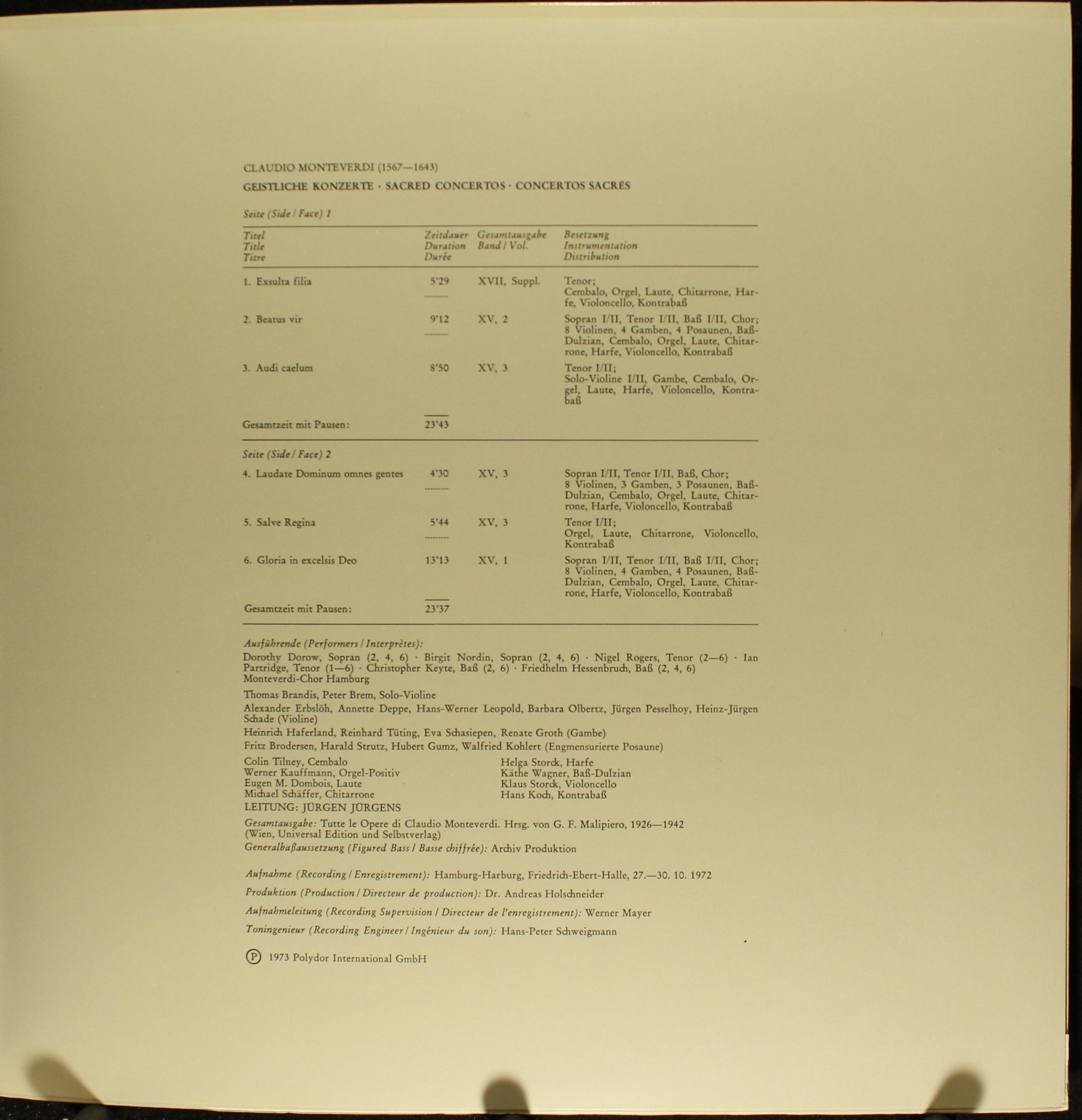 Archiv Produktion 2533 137 - Claudio Monteverdi, Dorothy Dorow, - Image 3