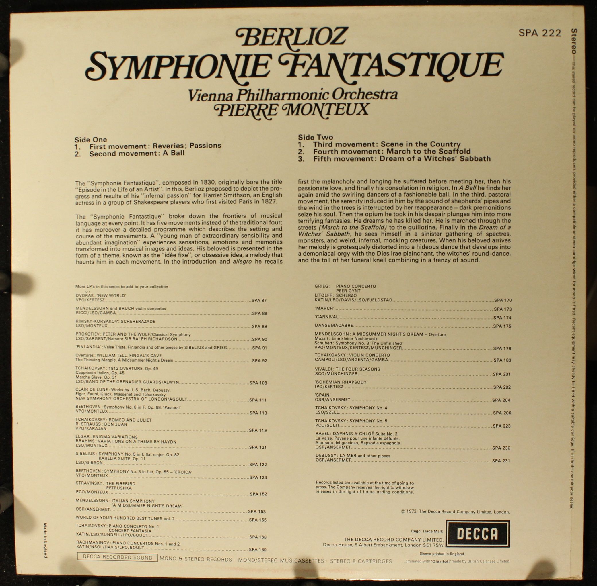 DECCA SPA 222 - Hector Berlioz, Wiener Philharmoniker, Pierre Mo - Image 2