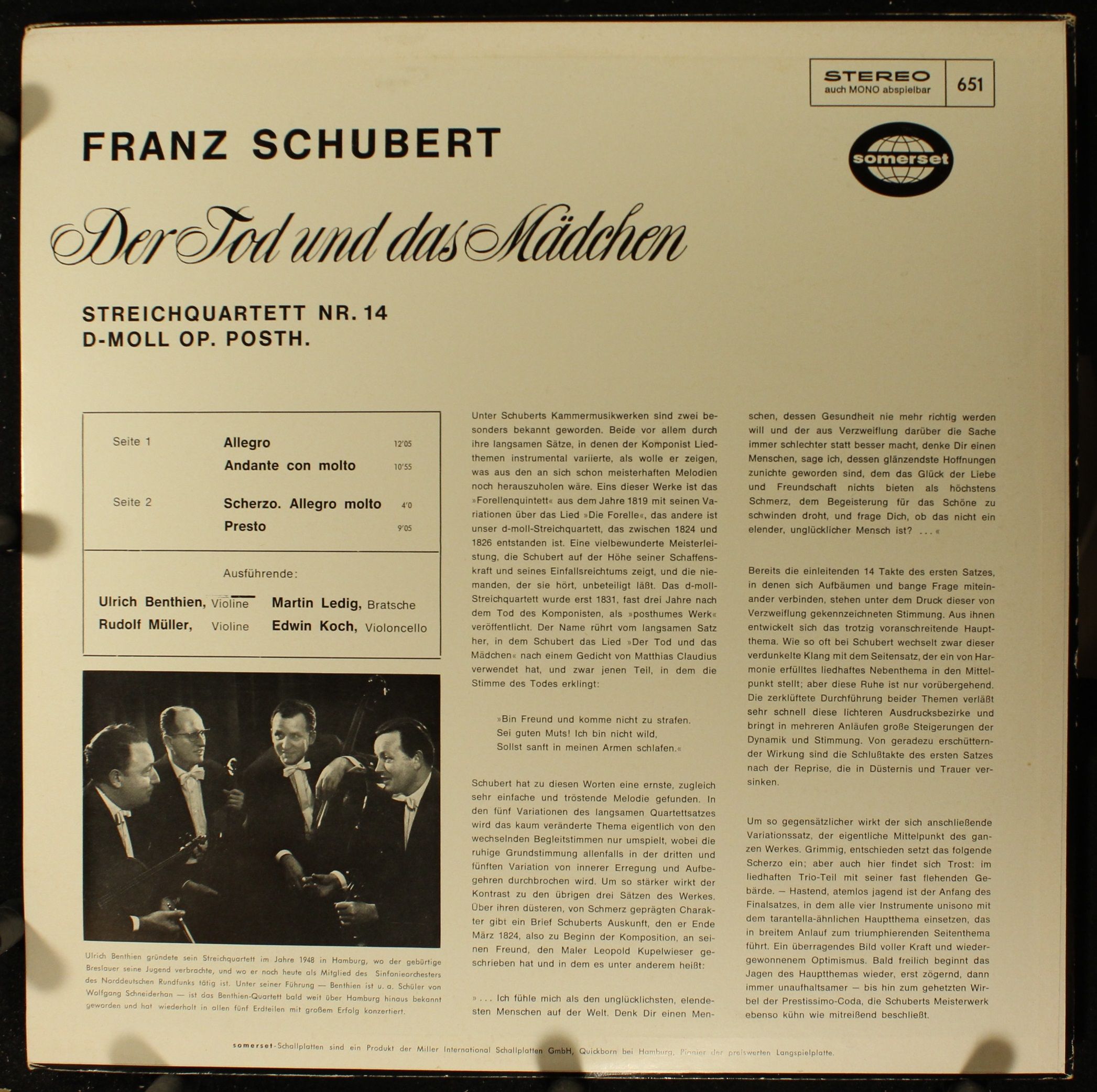 Somerset 651 - Franz Schubert, Benthien Quartet - Der Tod Und Da - Image 2