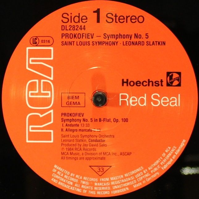 RCA DL28244 - Sergei Prokofiev, Leonard Slatkin, Saint Louis Sym - Image 3