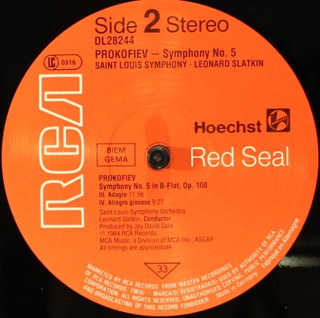 RCA DL28244 - Sergei Prokofiev, Leonard Slatkin, Saint Louis Sym - Image 4