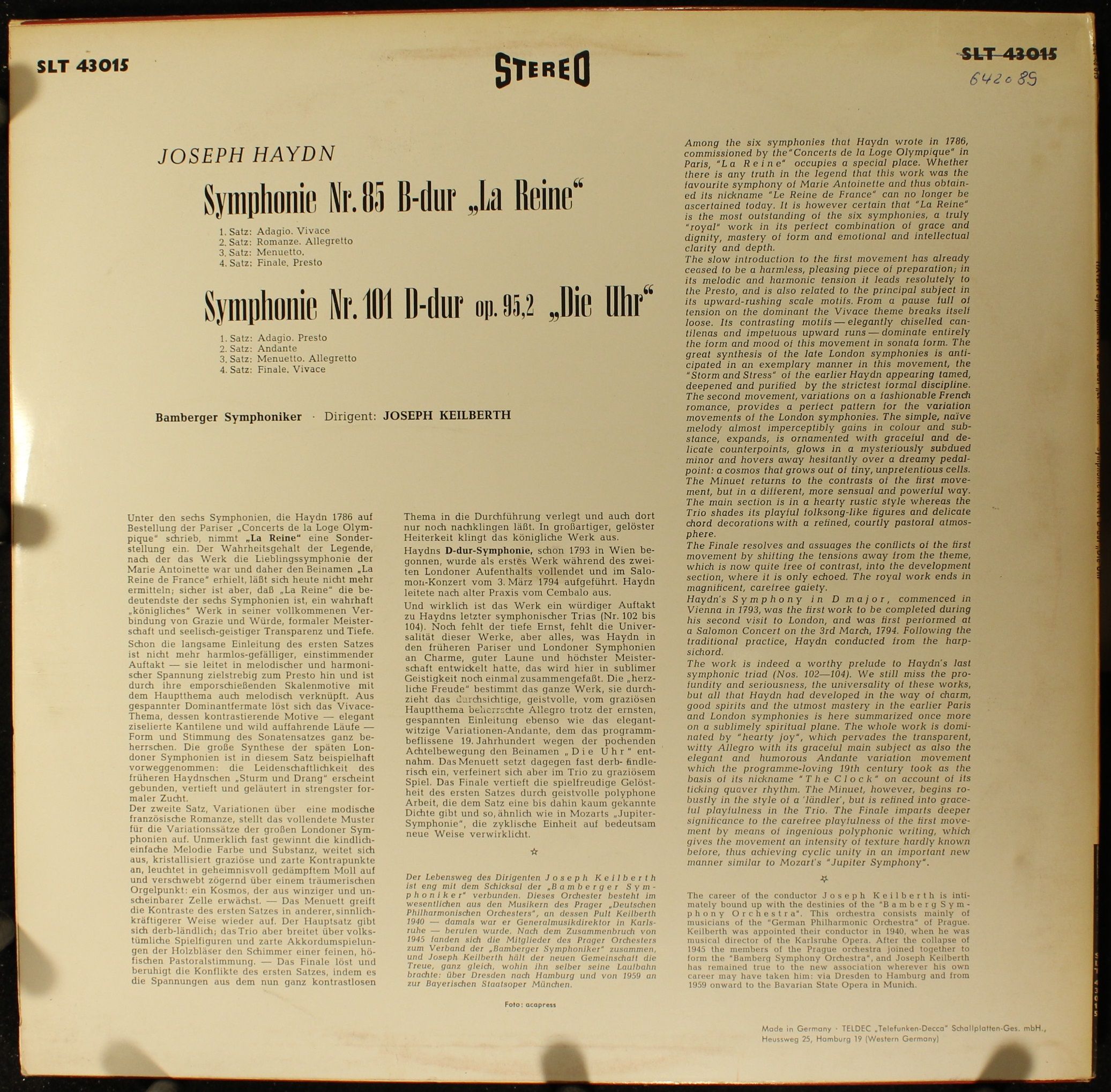 Telefunken LT 43 015 - Joseph Haydn, Bamberger Symphoniker, Jose - Image 2