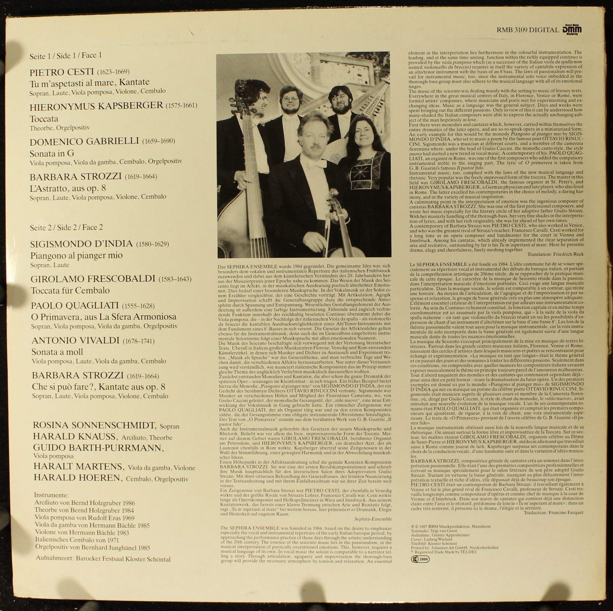 RBM Records RBM 3109 - Sephira Ensemble Stuttgart - Musica Da Ca - Image 2