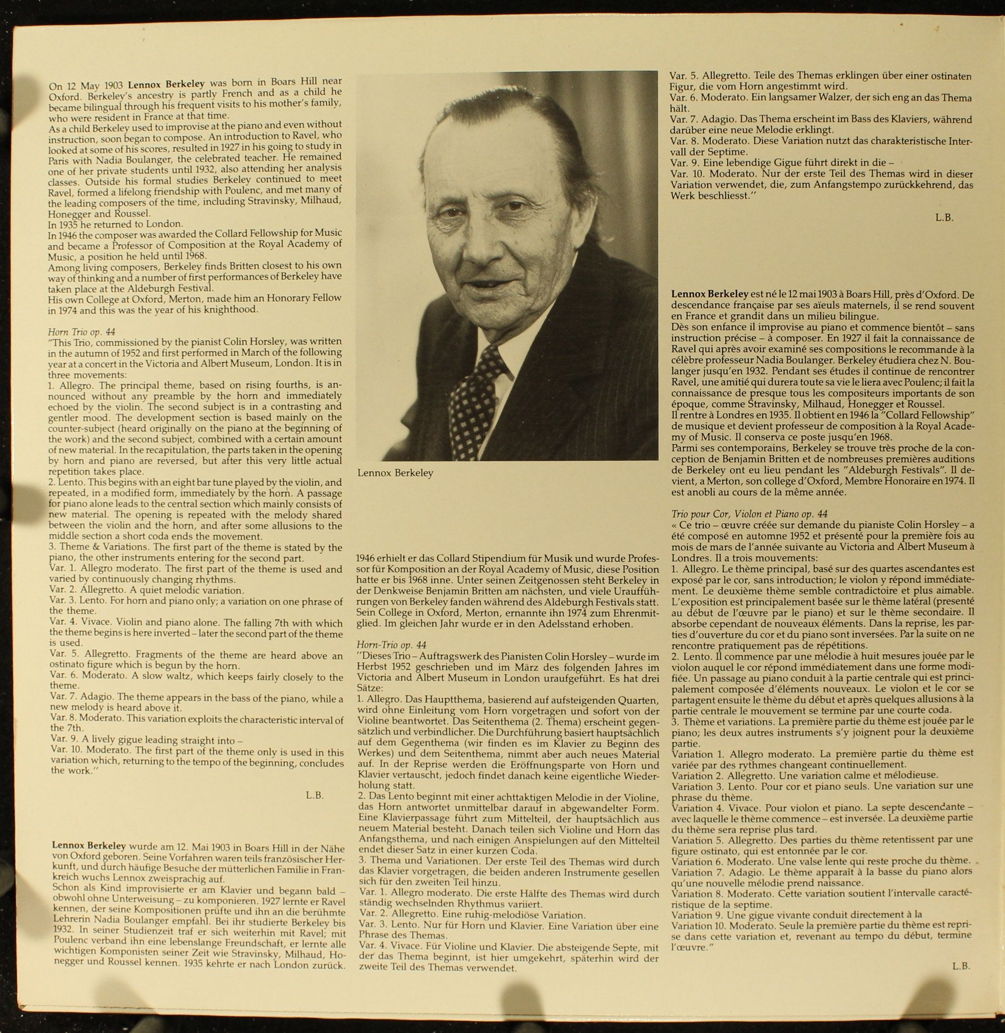 Thorofon Capella MTH 257 - Lennox Berkeley - Trio For Horn, Viol - Image 3