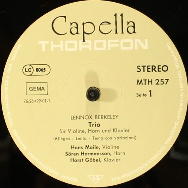 Thorofon Capella MTH 257 - Lennox Berkeley - Trio For Horn, Viol - Image 6