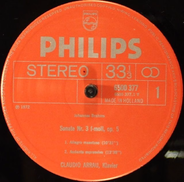 Philips 6500 377 - Johannes Brahms, Claudio Arrau - Sonata No. 3 - Image 3