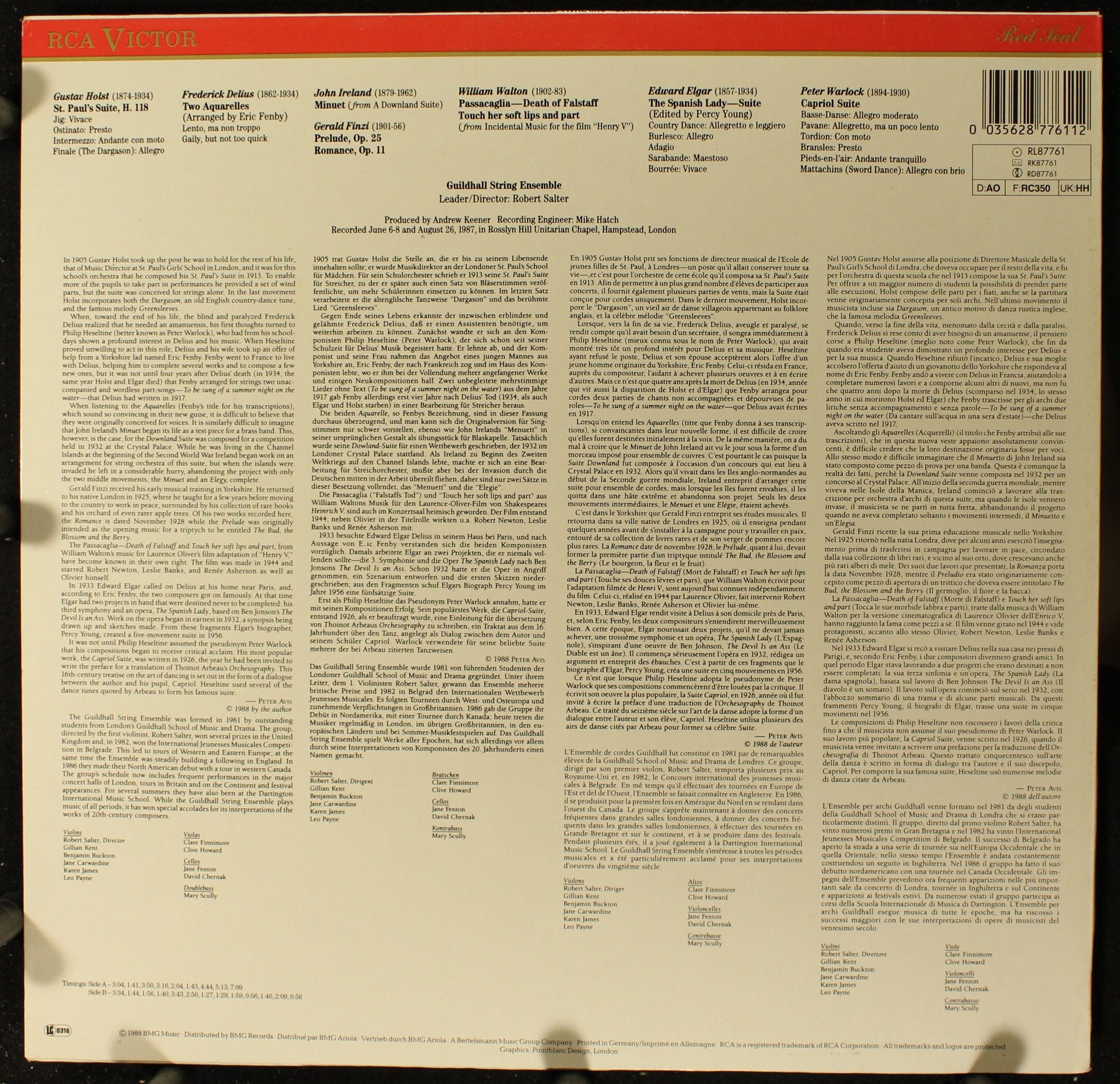 RCA Victor Red Seal RL87761 - Guildhall String Ensemble, Gustav - Image 2