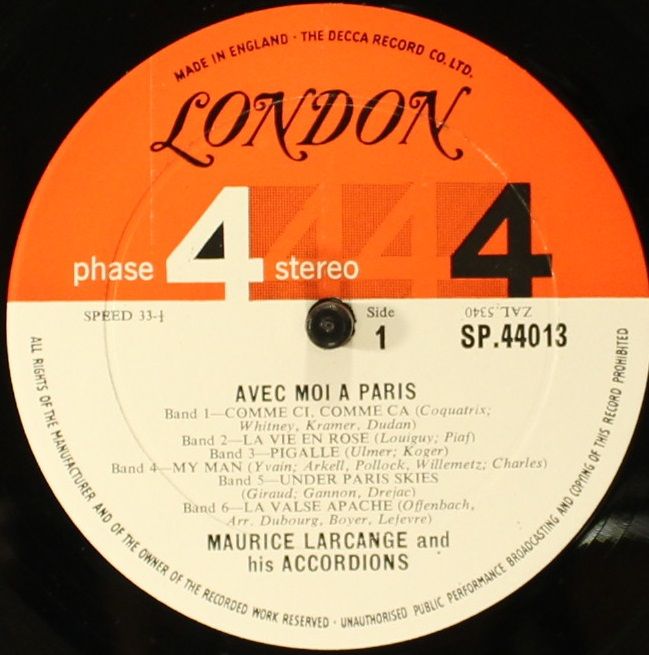 London Records SP 44013` - Maurice Larcange - Avec Moi A Paris - Image 5