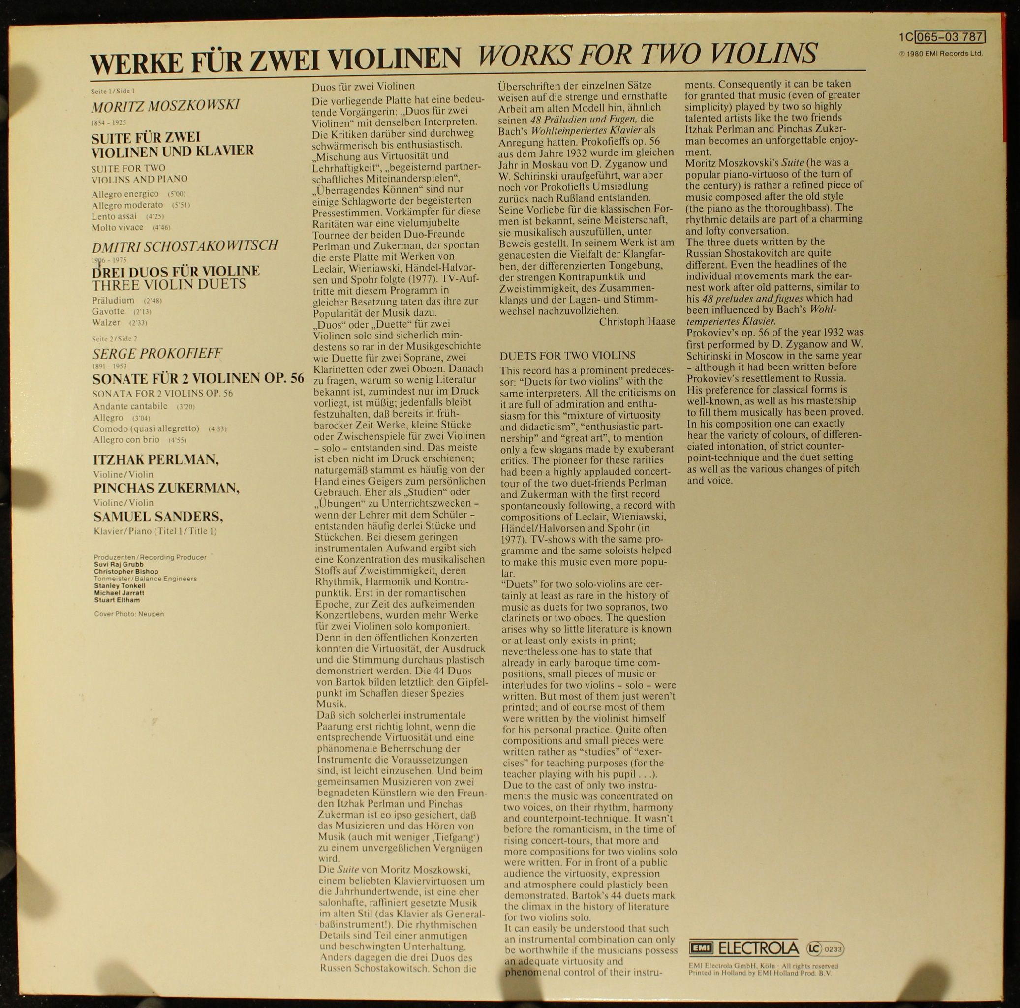 His Master's Voice 1C 065-03 787 - Itzhak Perlman, Pinchas Zuker - Image 2