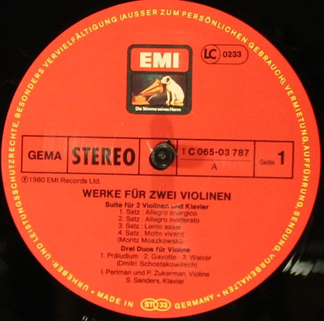 His Master's Voice 1C 065-03 787 - Itzhak Perlman, Pinchas Zuker - Image 3